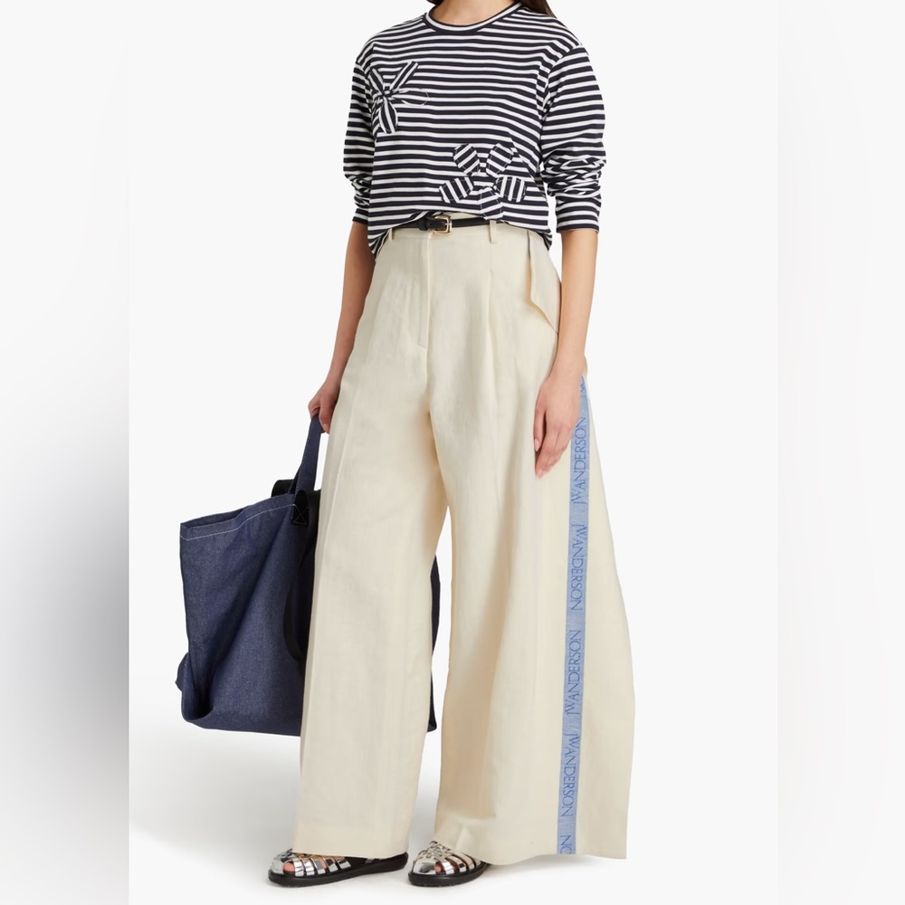 RTR sz6 JW Anderson logo-stripe palazzo pants trousers wide leg.
